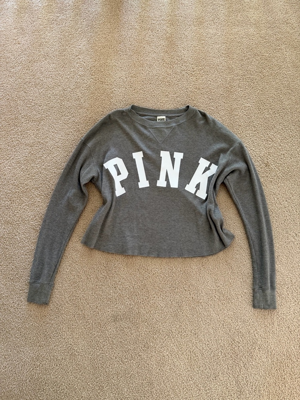 PINK Victoria's Secret Women's Gray Cropped Waffle Tee